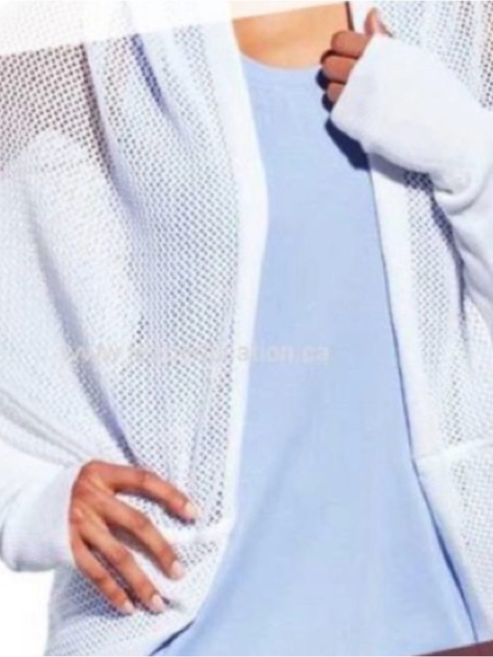Calia Cacoon Sweater L White Open Front Ribbed Knit Yoga Cardigan Shrug